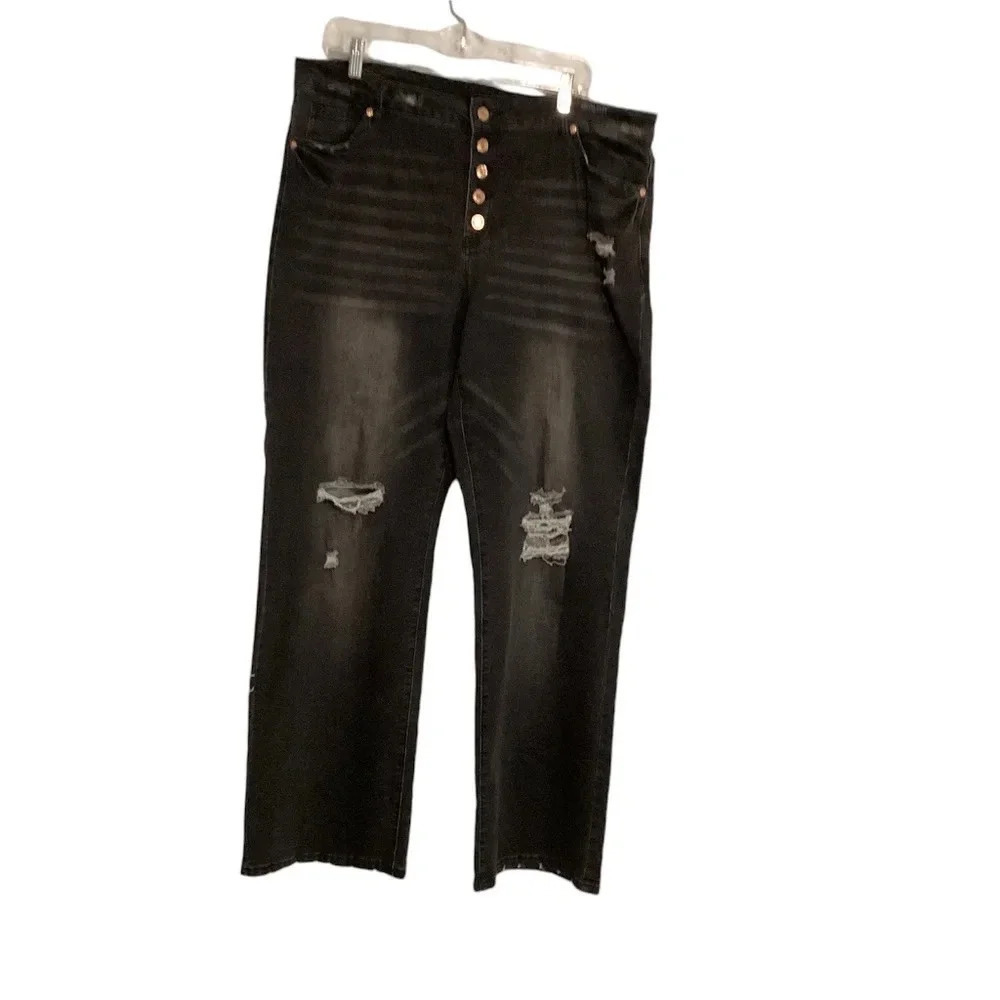 Jeans  button front distressed wide leg causal grunge goth faded Womens SZ 2XL
